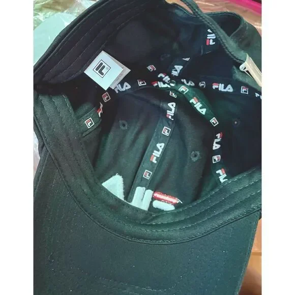 NEW Fila Snapback Classic Baseball Hat OS Black White Logo Cotton Adjustable - Picture 4 of 5